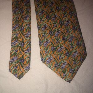 RMN COLLECTION "Tie" orig. Purple Floral Iris’ With Orange. Beautiful!